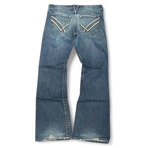Y2K William Rast Embroidered Distressed Faded Bootcut Flared Jeans Made in USA
